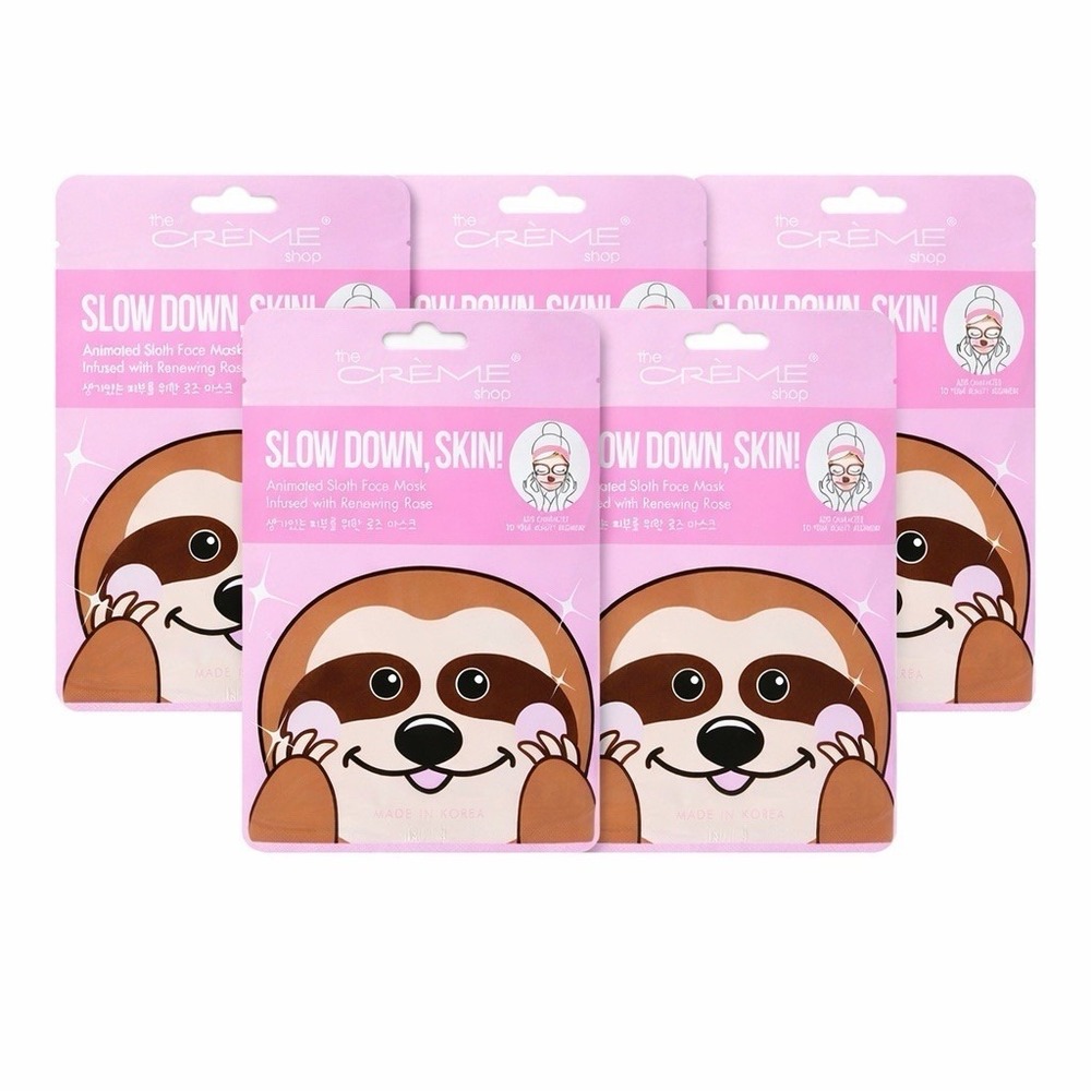 (5) The Crème Shop Slow Down, Skin! Animated Sloth Face Masks Infused w/‎ Rose